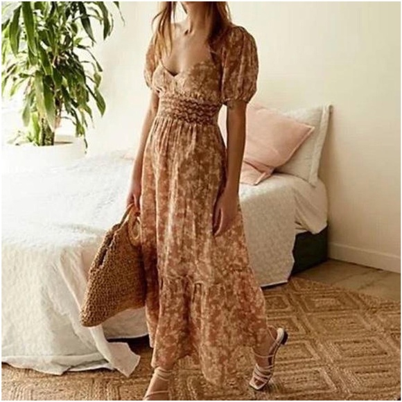 Free People Ellie Print Smocked Midi Dress In Neutral - Picture 2 of 10